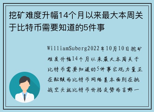 挖矿难度升幅14个月以来最大本周关于比特币需要知道的5件事 
